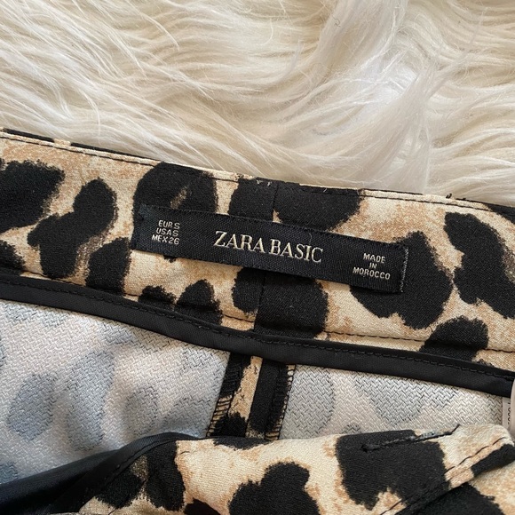 Zara Tan Black Leopard Print Crop Trousers Cheetah Pants - Picture 5 of 8